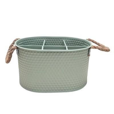 VEA SRL Portaposate Verde Countryside - Organizer Cucina 24,4x17,5x14,2 cm - Organizzatore Cucina in Metallo - Portaposate da cassetto Salvaspazio cucina (FIL 61101C)
